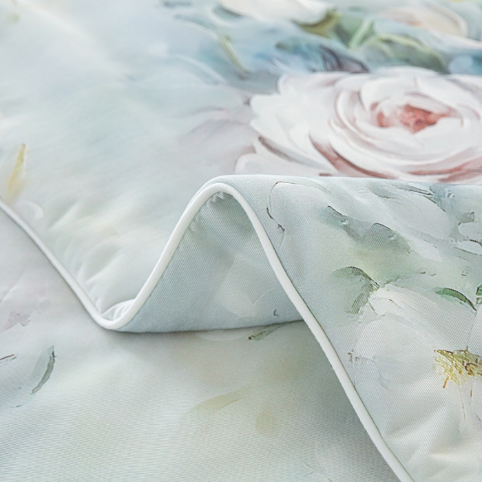 91家纺网 家纺一手货源 找家纺 2026新款3D数码印花有氨凉感丝夏被冰丝夏凉被空调被填充大豆纤维夏被 月夕华晨