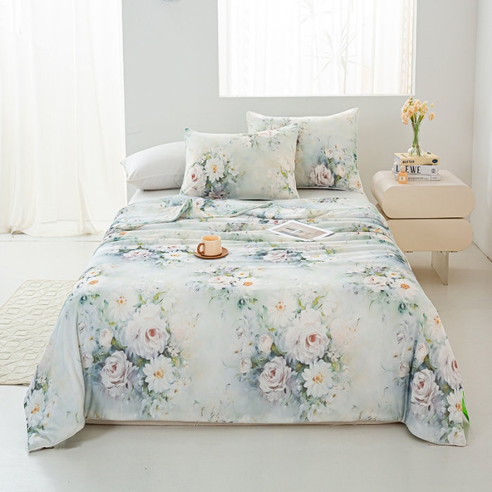 91家纺网 家纺一手货源 找家纺 2026新款3D数码印花有氨凉感丝夏被冰丝夏凉被空调被填充大豆纤维夏被 月夕华晨