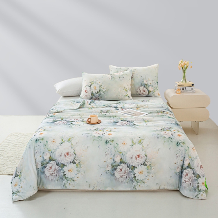 91家纺网 家纺一手货源 找家纺 2026新款3D数码印花有氨凉感丝夏被冰丝夏凉被空调被填充大豆纤维夏被 月夕华晨