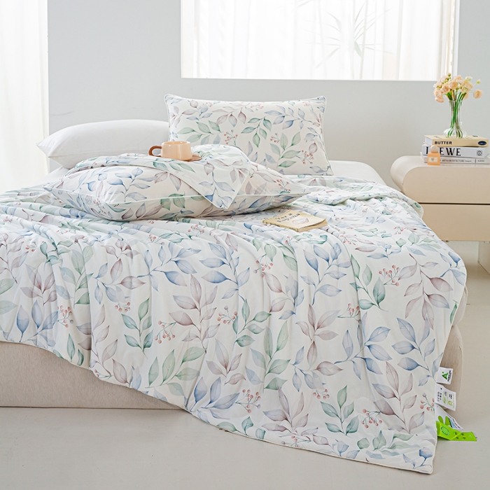 91家纺网 家纺一手货源 找家纺 2026新款3D数码印花有氨凉感丝夏被冰丝夏凉被空调被填充大豆纤维夏被 幽兰花谷