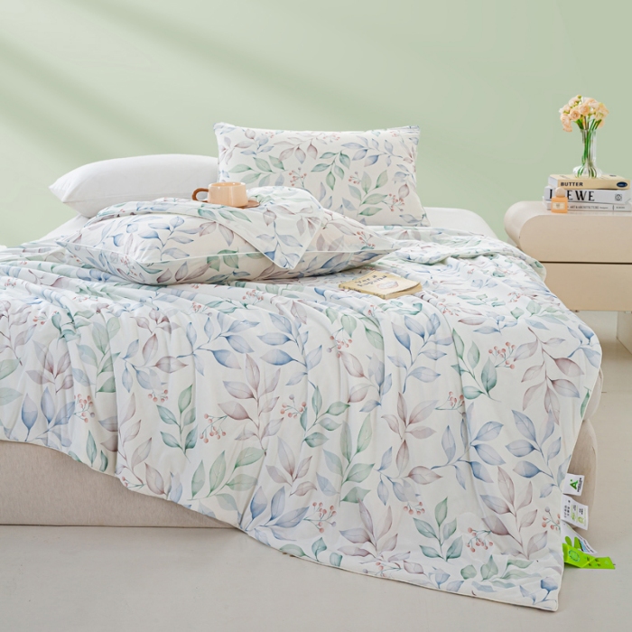 91家纺网 家纺一手货源 找家纺 2026新款3D数码印花有氨凉感丝夏被冰丝夏凉被空调被填充大豆纤维夏被 幽兰花谷