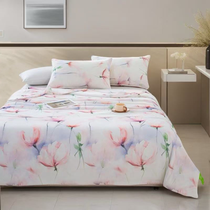 91家纺网 家纺一手货源 找家纺 2026新款3D数码印花有氨凉感丝夏被冰丝夏凉被空调被填充大豆纤维夏被 花城秘境