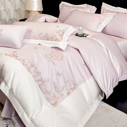 91家纺网 家纺一手货源 找家纺 （总）春夏新品高档礼盒装50*50S贡缎长绒棉刺绣花四件套100%纯棉全棉床单床笠款量大价优