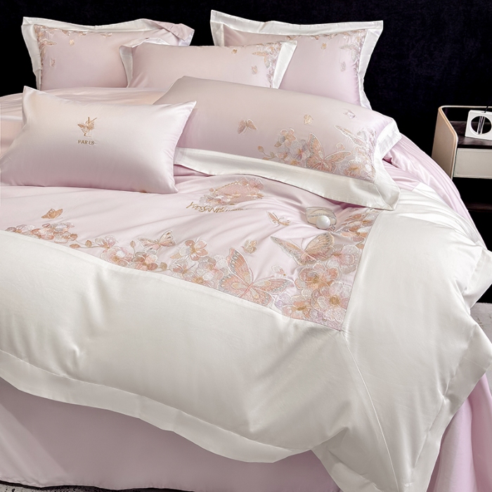 91家纺网 家纺一手货源 找家纺 （总）春夏新品高档礼盒装50*50S贡缎长绒棉刺绣花四件套100%纯棉全棉床单床笠款量大价优