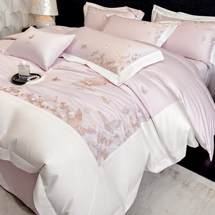 91家纺网 家纺一手货源 找家纺 （总）春夏新品高档礼盒装50*50S贡缎长绒棉刺绣花四件套100%纯棉全棉床单床笠款量大价优