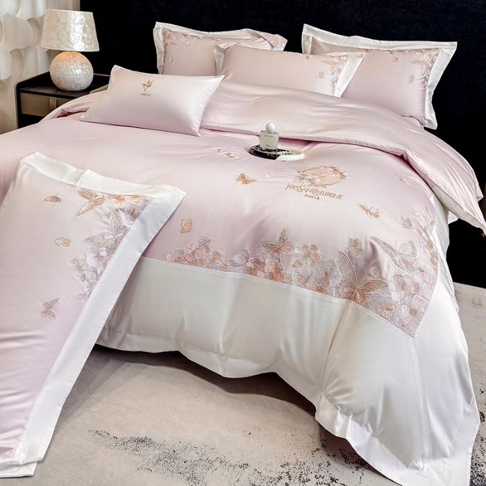 91家纺网 家纺一手货源 找家纺 （总）春夏新品高档礼盒装50*50S贡缎长绒棉刺绣花四件套100%纯棉全棉床单床笠款量大价优