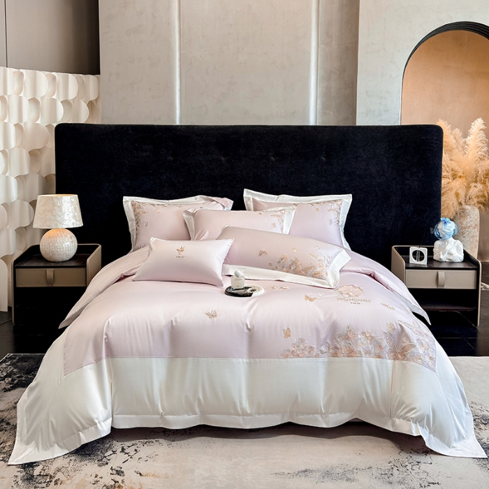 91家纺网 家纺一手货源 找家纺 （总）春夏新品高档礼盒装50*50S贡缎长绒棉刺绣花四件套100%纯棉全棉床单床笠款量大价优