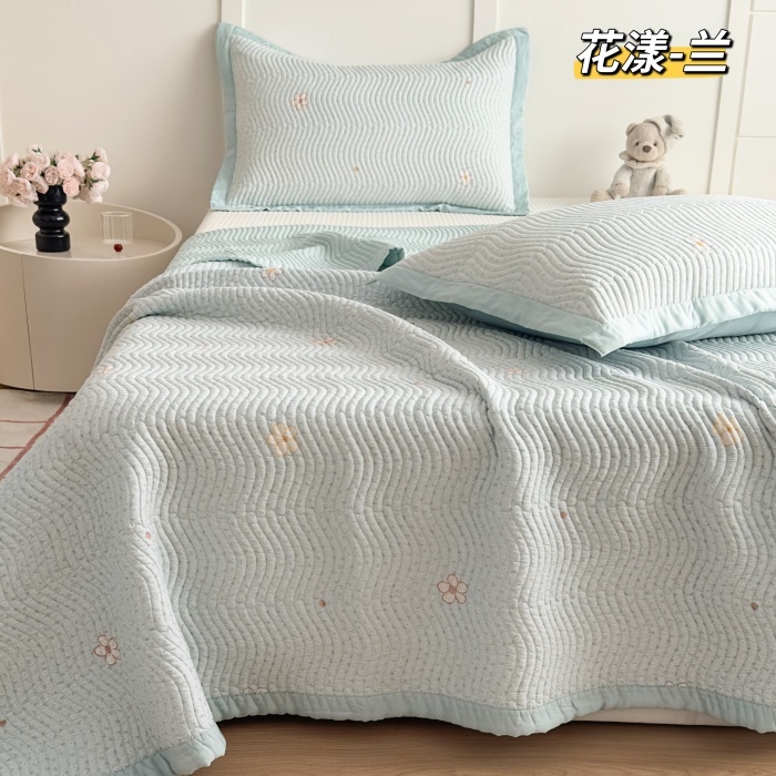 91家纺网 家纺一手货源 找家纺 莫代尔双面天丝床盖三件套200*230CM微凉感厚床单榻榻米防滑炕盖