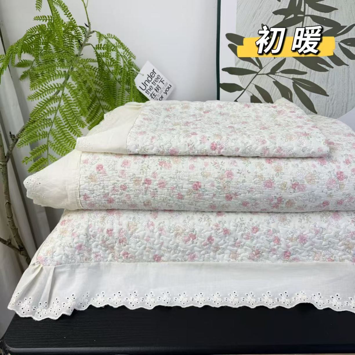 91家纺网 家纺一手货源 找家纺 （总）赫本纯棉床盖三件套 韩国碎花纯棉床盖三件套全棉夹棉床单花边可机洗