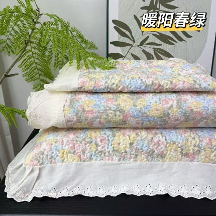 91家纺网 家纺一手货源 找家纺 （总）赫本纯棉床盖三件套 韩国碎花纯棉床盖三件套全棉夹棉床单花边可机洗
