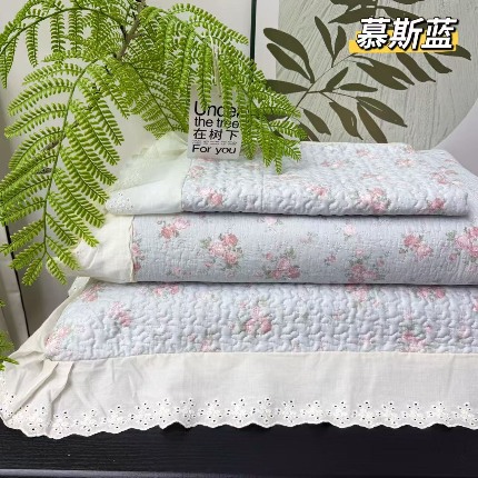 91家纺网 家纺一手货源 找家纺 （总）赫本纯棉床盖三件套 韩国碎花纯棉床盖三件套全棉夹棉床单花边可机洗