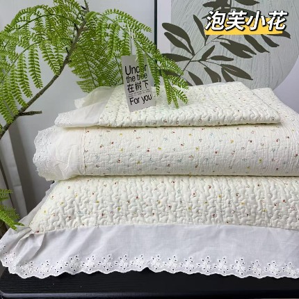 91家纺网 家纺一手货源 找家纺 （总）赫本纯棉床盖三件套 韩国碎花纯棉床盖三件套全棉夹棉床单花边可机洗