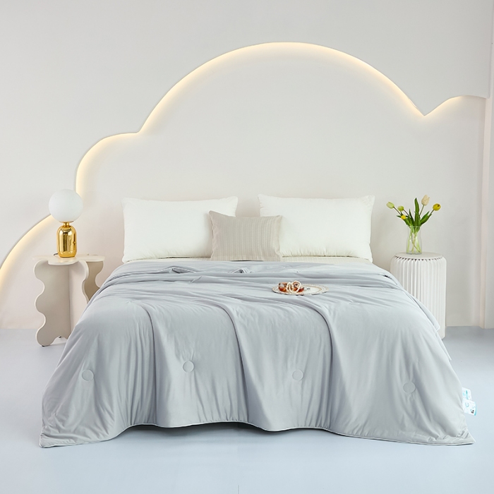 91家纺网 家纺一手货源 找家纺 2026延遥新款氨纶凉感天丝夏被夏凉被空调被 冰川灰