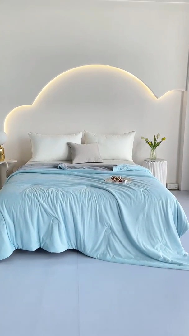 91家纺网 家纺一手货源 找家纺 2026延遥新款氨纶凉感天丝夏被夏凉被空调被 蓝拼灰