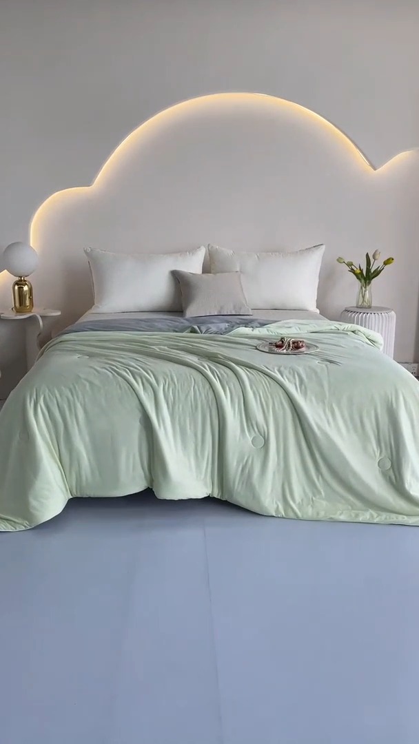 91家纺网 家纺一手货源 找家纺 2026延遥新款氨纶凉感天丝夏被夏凉被空调被 香草绿