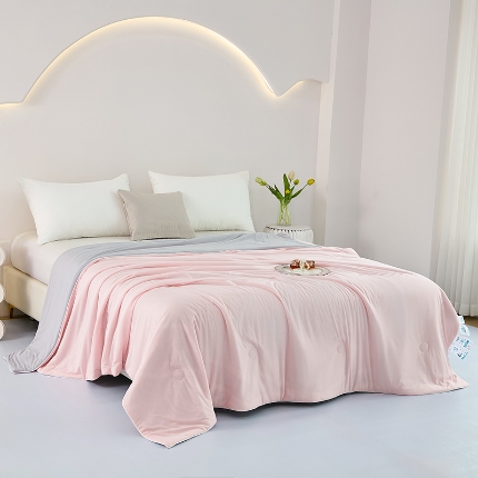 2026延遥新款氨纶凉感天丝夏被夏凉被空调被 粉拼灰