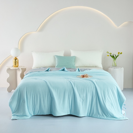 2026延遥新款氨纶凉感天丝夏被夏凉被空调被 蓝拼灰