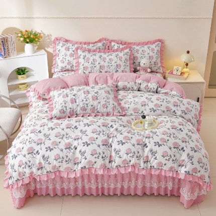 91家纺网 家纺一手货源 找家纺 （总）三友家纺 爆款韩版蕾丝花边床盖四件套（被套款 夏被款）