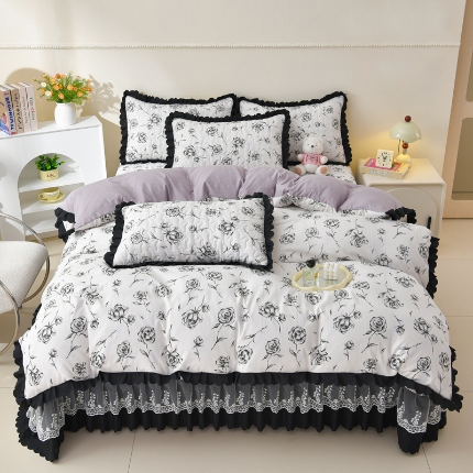91家纺网 家纺一手货源 找家纺 （总）三友家纺 爆款韩版蕾丝花边床盖四件套（被套款 夏被款）