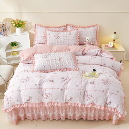 91家纺网 家纺一手货源 找家纺 （总）三友家纺 爆款韩版蕾丝花边床盖四件套（被套款 夏被款）