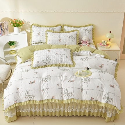 91家纺网 家纺一手货源 找家纺 （总）三友家纺 爆款韩版蕾丝花边床盖四件套（被套款 夏被款）