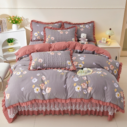 91家纺网 家纺一手货源 找家纺 （总）三友家纺 爆款韩版蕾丝花边床盖四件套（被套款 夏被款）