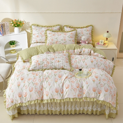 91家纺网 家纺一手货源 找家纺 （总）三友家纺 爆款韩版蕾丝花边床盖四件套（被套款 夏被款）