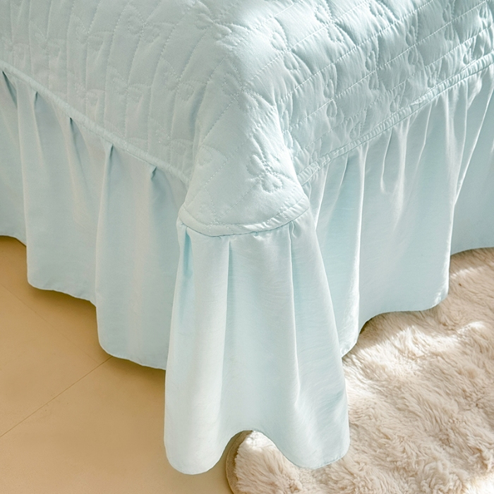 91家纺网 家纺一手货源 找家纺 漫布云家纺 2026新款春夏古法水洗棉床盖款四件套-波点系列 波点-海盐蓝 