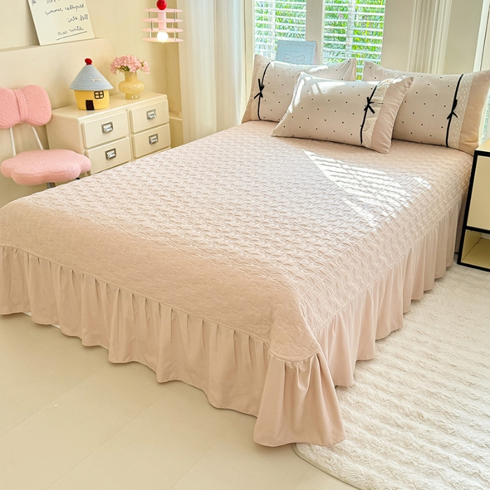 91家纺网 家纺一手货源 找家纺 漫布云家纺 2026新款春夏古法水洗棉床盖款四件套-波点系列 波点-奶咖 