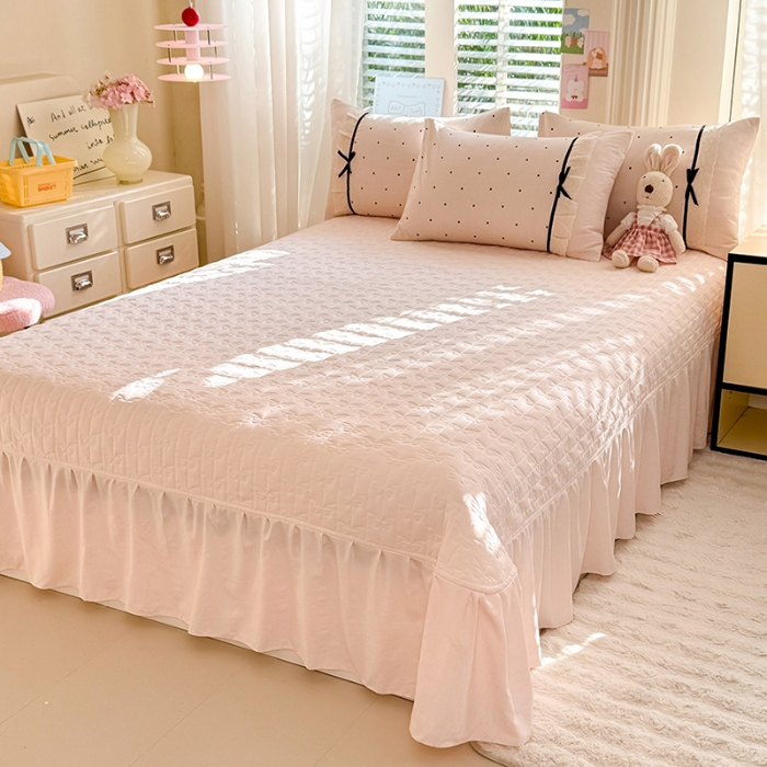 91家纺网 家纺一手货源 找家纺 漫布云家纺 2026新款春夏古法水洗棉床盖款四件套-波点系列 波点-香雪粉 