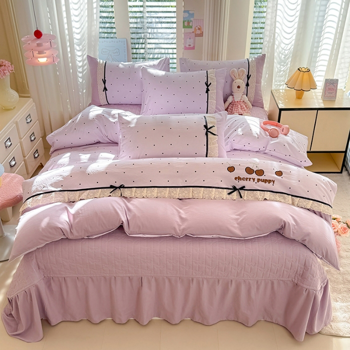 91家纺网 家纺一手货源 找家纺 漫布云家纺 2026新款春夏古法水洗棉床盖款四件套-波点系列 波点-星云紫