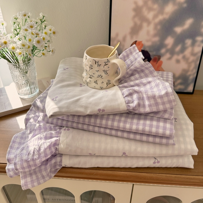 91家纺网 家纺一手货源 找家纺 （总）艾咪-Amy ntmy 2026新款法式花边全棉四件套-樱桃小格