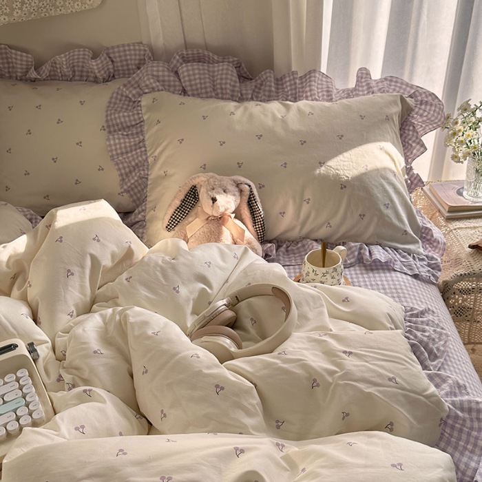 91家纺网 家纺一手货源 找家纺 （总）艾咪-Amy ntmy 2026新款法式花边全棉四件套-樱桃小格