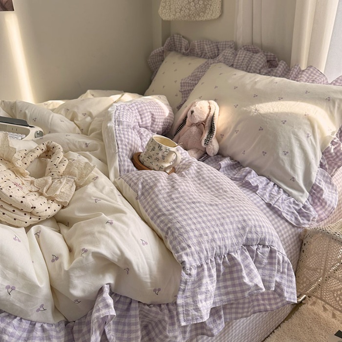 91家纺网 家纺一手货源 找家纺 （总）艾咪-Amy ntmy 2026新款法式花边全棉四件套-樱桃小格