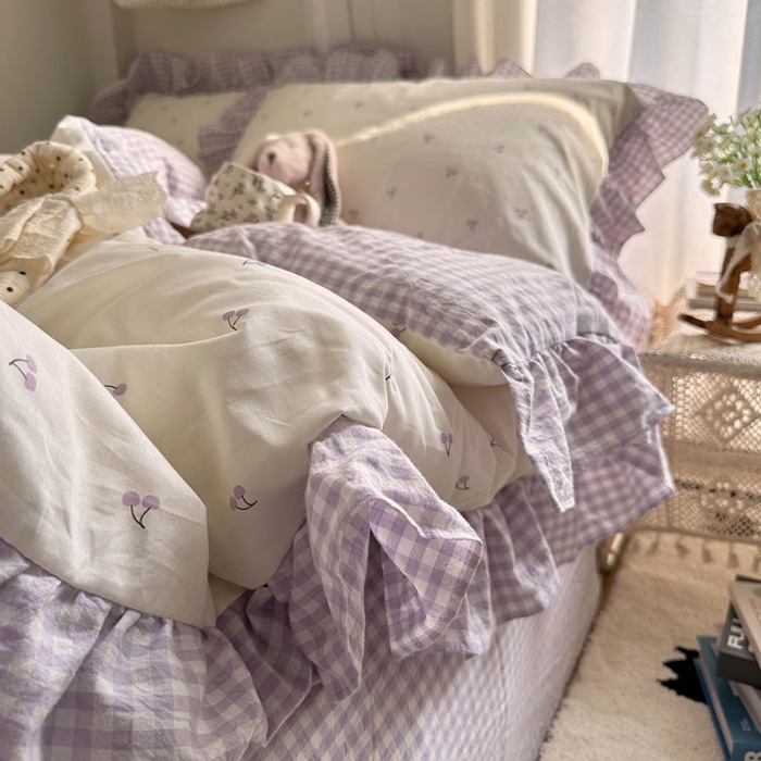 91家纺网 家纺一手货源 找家纺 （总）艾咪-Amy ntmy 2026新款法式花边全棉四件套-樱桃小格