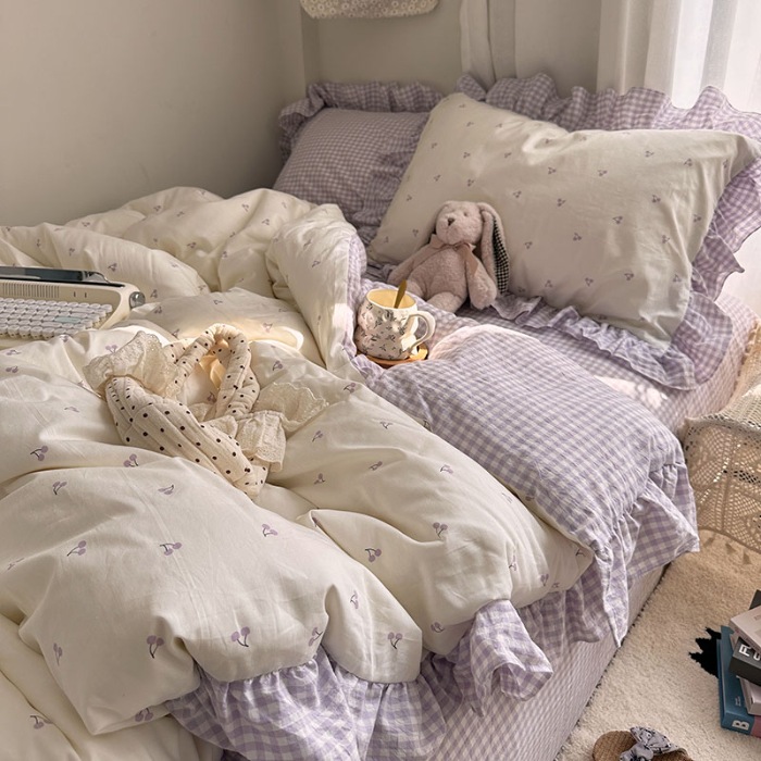 91家纺网 家纺一手货源 找家纺 （总）艾咪-Amy ntmy 2026新款法式花边全棉四件套-樱桃小格