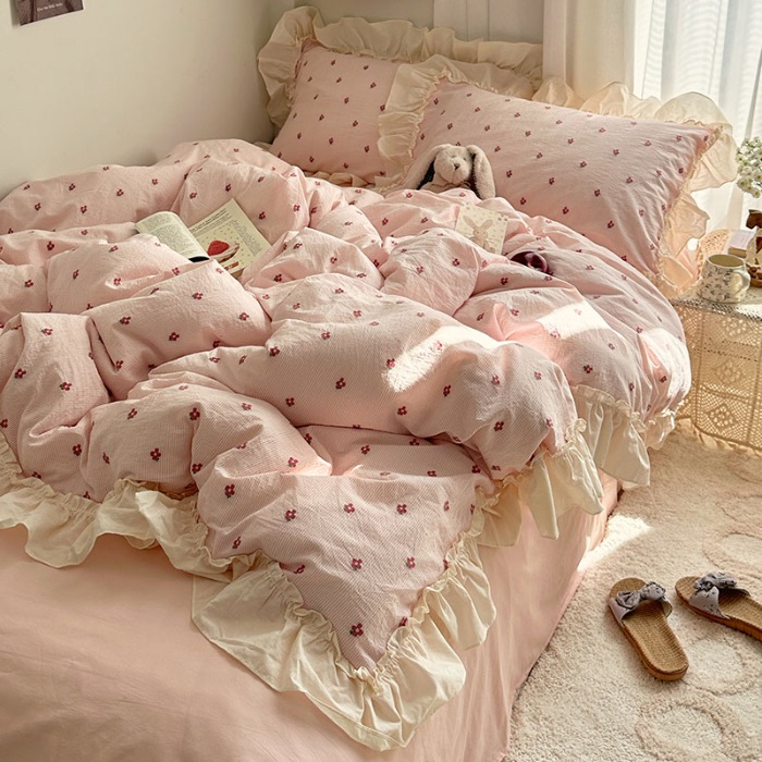 91家纺网 家纺一手货源 找家纺 （总）艾咪-Amy ntmy 2026新款法式花边全棉色织小提花四件套