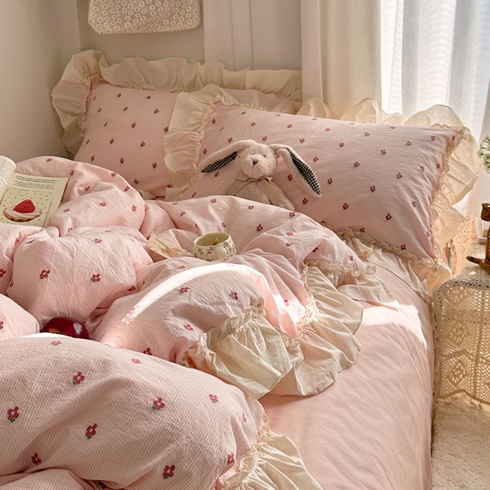 91家纺网 家纺一手货源 找家纺 （总）艾咪-Amy ntmy 2026新款法式花边全棉色织小提花四件套