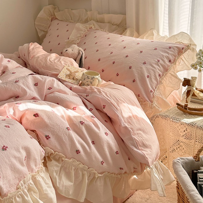 91家纺网 家纺一手货源 找家纺 （总）艾咪-Amy ntmy 2026新款法式花边全棉色织小提花四件套