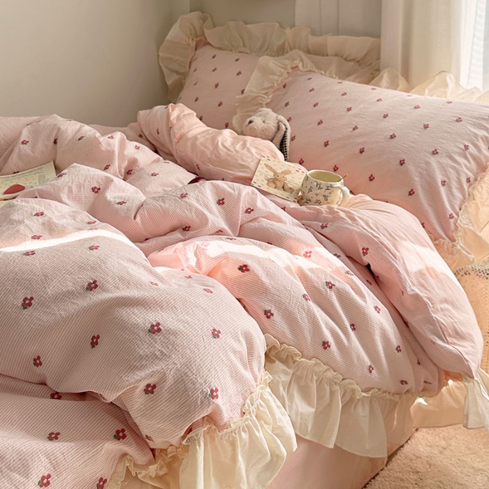 91家纺网 家纺一手货源 找家纺 （总）艾咪-Amy ntmy 2026新款法式花边全棉色织小提花四件套