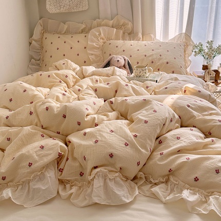 91家纺网 家纺一手货源 找家纺 （总）艾咪-Amy ntmy 2026新款法式花边全棉色织小提花四件套