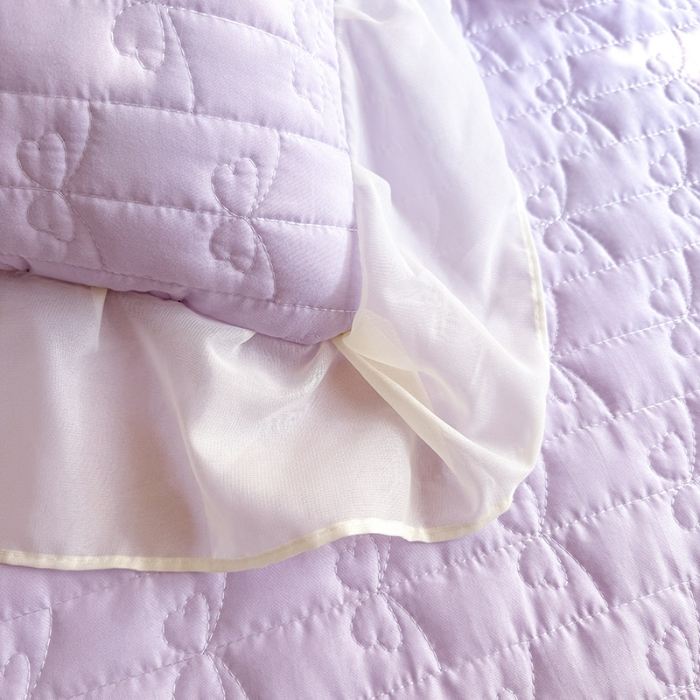 91家纺网 家纺一手货源 找家纺 苏米娜2026春夏新品韩版公主风小清新水洗棉床盖四件套针织棉双层纱纯棉棉麻全棉公主风床盖款四件套 幸运花-香芋紫