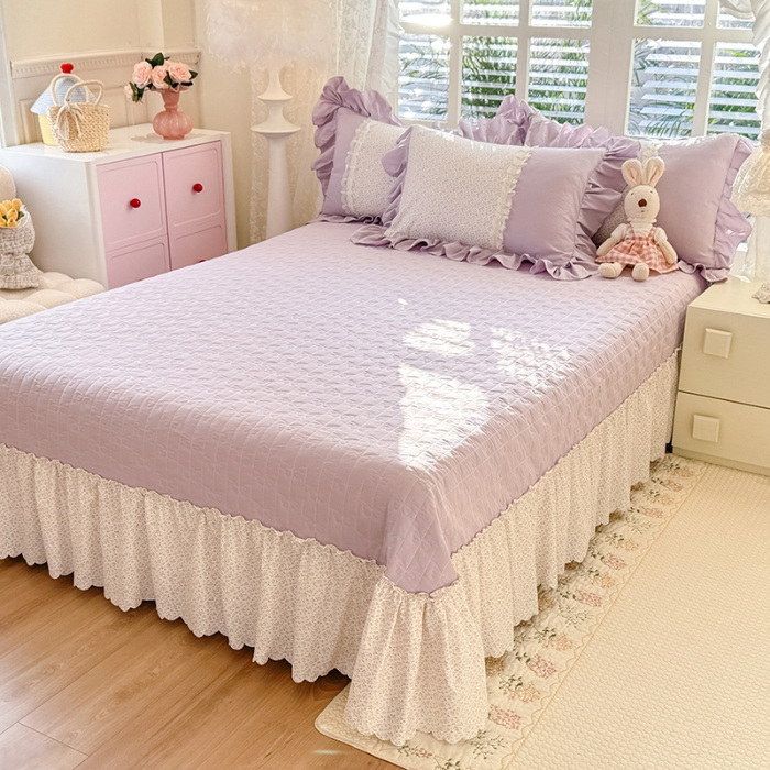 91家纺网 家纺一手货源 找家纺 漫布云家纺 2026春夏新款超柔云朵棉床盖款四件套-花甜梦系列 花甜梦-香芋紫  