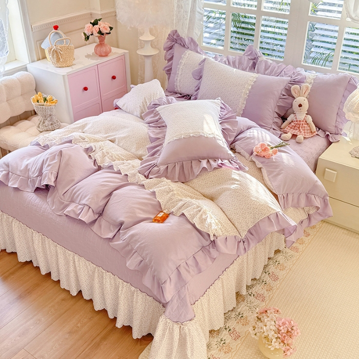 91家纺网 家纺一手货源 找家纺 漫布云家纺 2026春夏新款超柔云朵棉床盖款四件套-花甜梦系列 花甜梦-香芋紫  