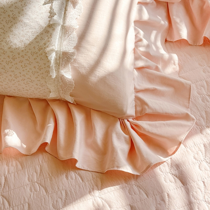 91家纺网 家纺一手货源 找家纺 漫布云家纺 2026春夏新款超柔云朵棉床盖款四件套-花甜梦系列 花甜梦-樱花粉