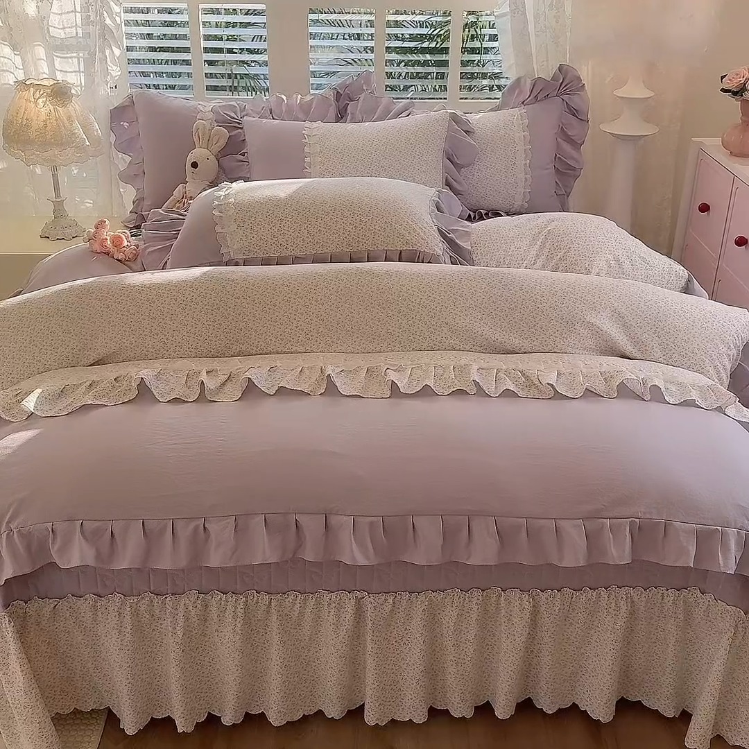 91家纺网 家纺一手货源 找家纺 漫布云家纺 2026春夏新款超柔云朵棉床盖款四件套-花甜梦系列 花甜梦-香芋紫  