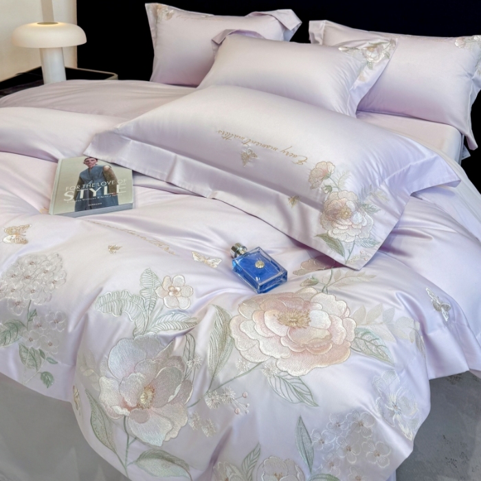 91家纺网 家纺一手货源 找家纺 （总）星蕴家纺 2026新款贡缎50长绒棉绣花四件套-玛格丽