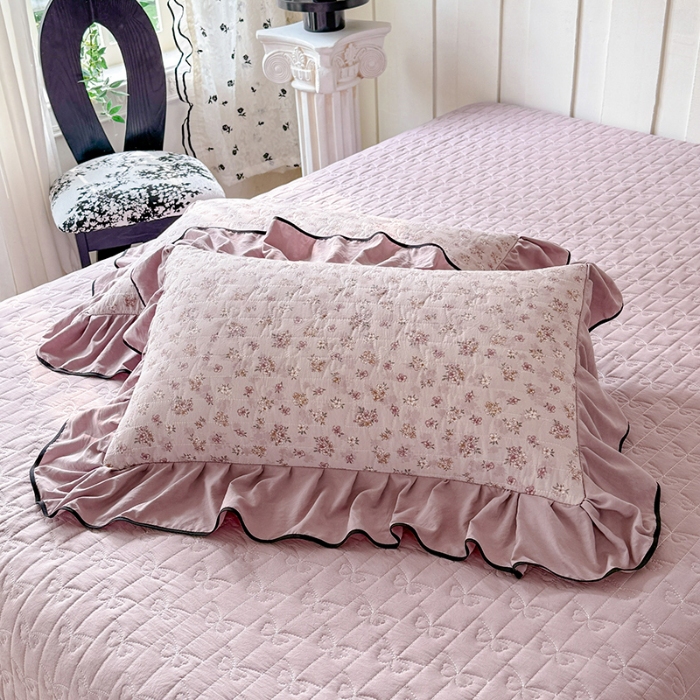 91家纺网 家纺一手货源 找家纺 苏米娜家纺 2026春夏新款超柔云朵棉古法水洗棉床盖款四件套--赫本风系列 花慕里紫 