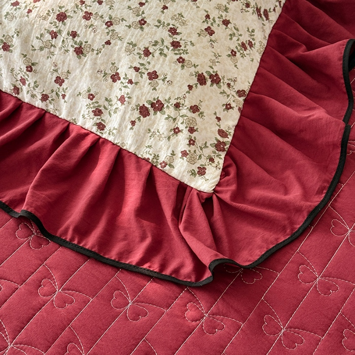 91家纺网 家纺一手货源 找家纺 苏米娜家纺 2026春夏新款超柔云朵棉古法水洗棉床盖款四件套--赫本风系列  梨花落 