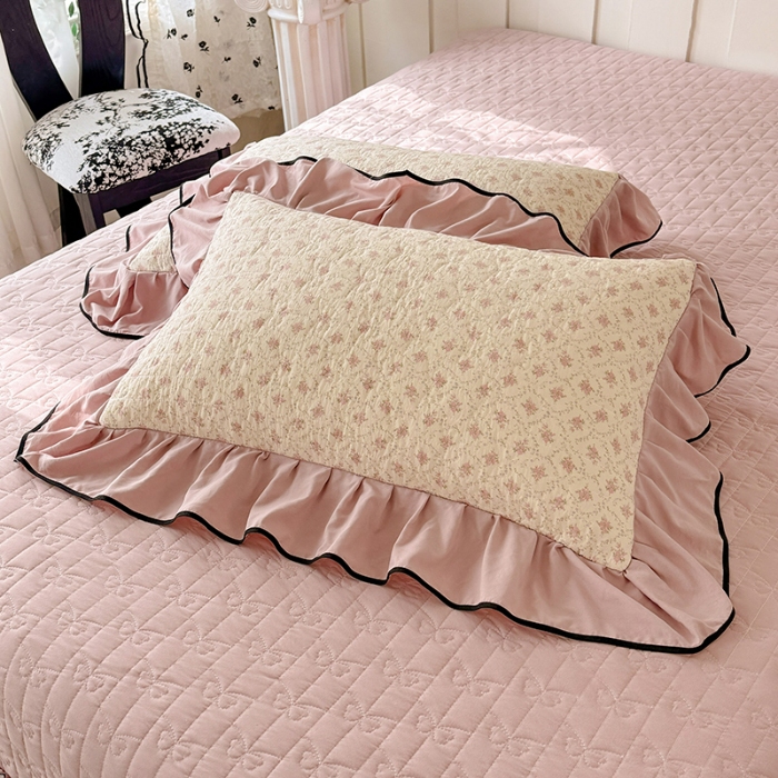 91家纺网 家纺一手货源 找家纺 苏米娜家纺 2026春夏新款超柔云朵棉古法水洗棉床盖款四件套--赫本风系列 落日甜茶